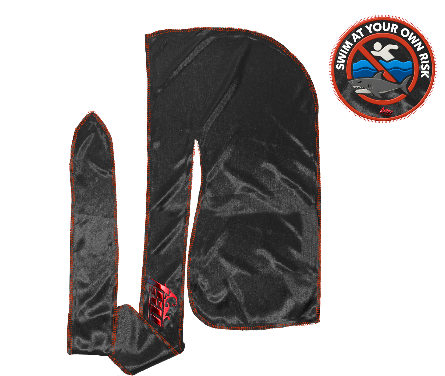 SWIM AT YOUR OWN RISK DURAG COMBO RED STITCH